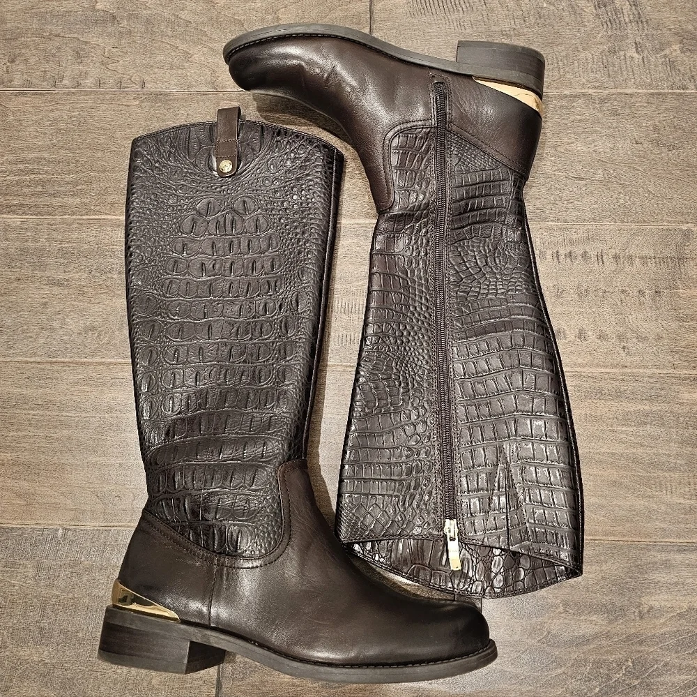 Beautiful Vince Camuto Leather Kamino Fudge Brownie Riding Boots Size 7.5